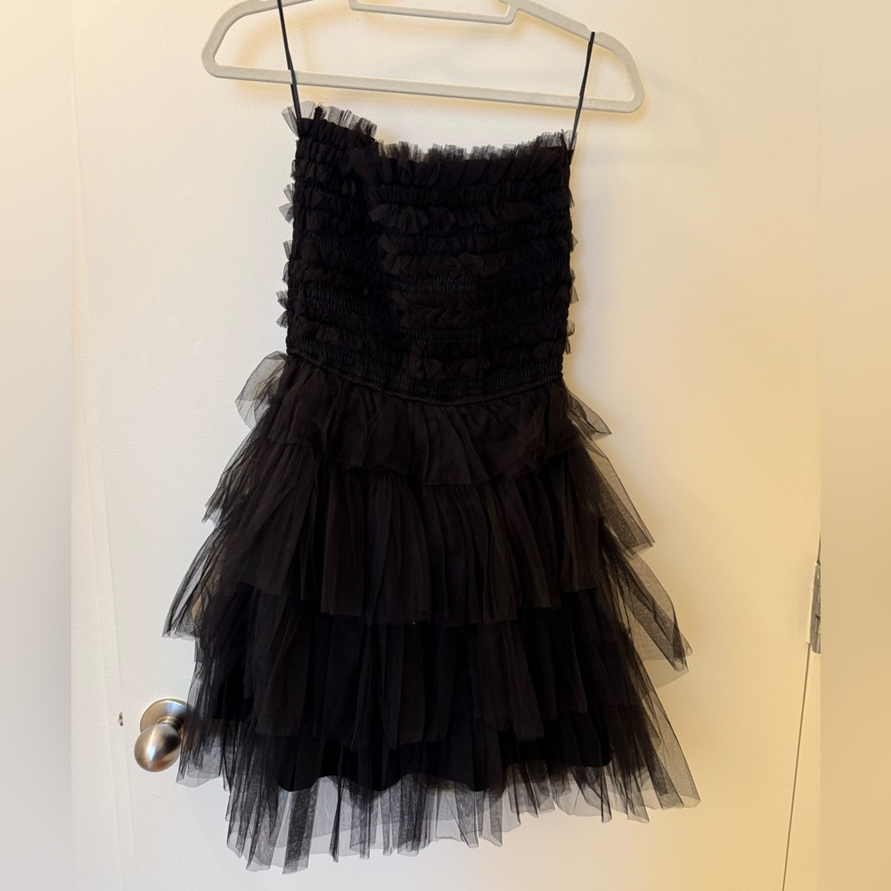 NastyGal Tiered Tulle Black Strapless Dress